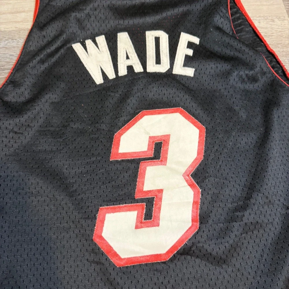 Adidas NBA Miami Heat Dwyane Wade 3 Jersey Black Swingman Mens Large Length +2